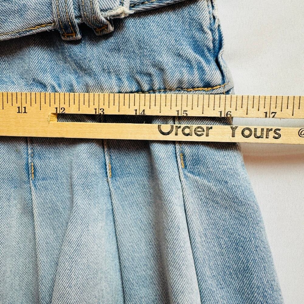 Zara Women's denim mini Blue belted pleated Skirt Sz XS distressed hem - Picture 5 of 9